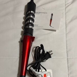 Red Ceramic Spiral Curling Iron